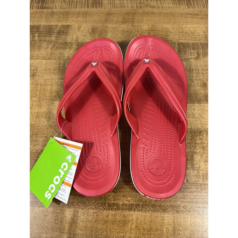 CROCS Women's 10 Men's 8 CROCBAND Flip Flops Red White Sandals‎